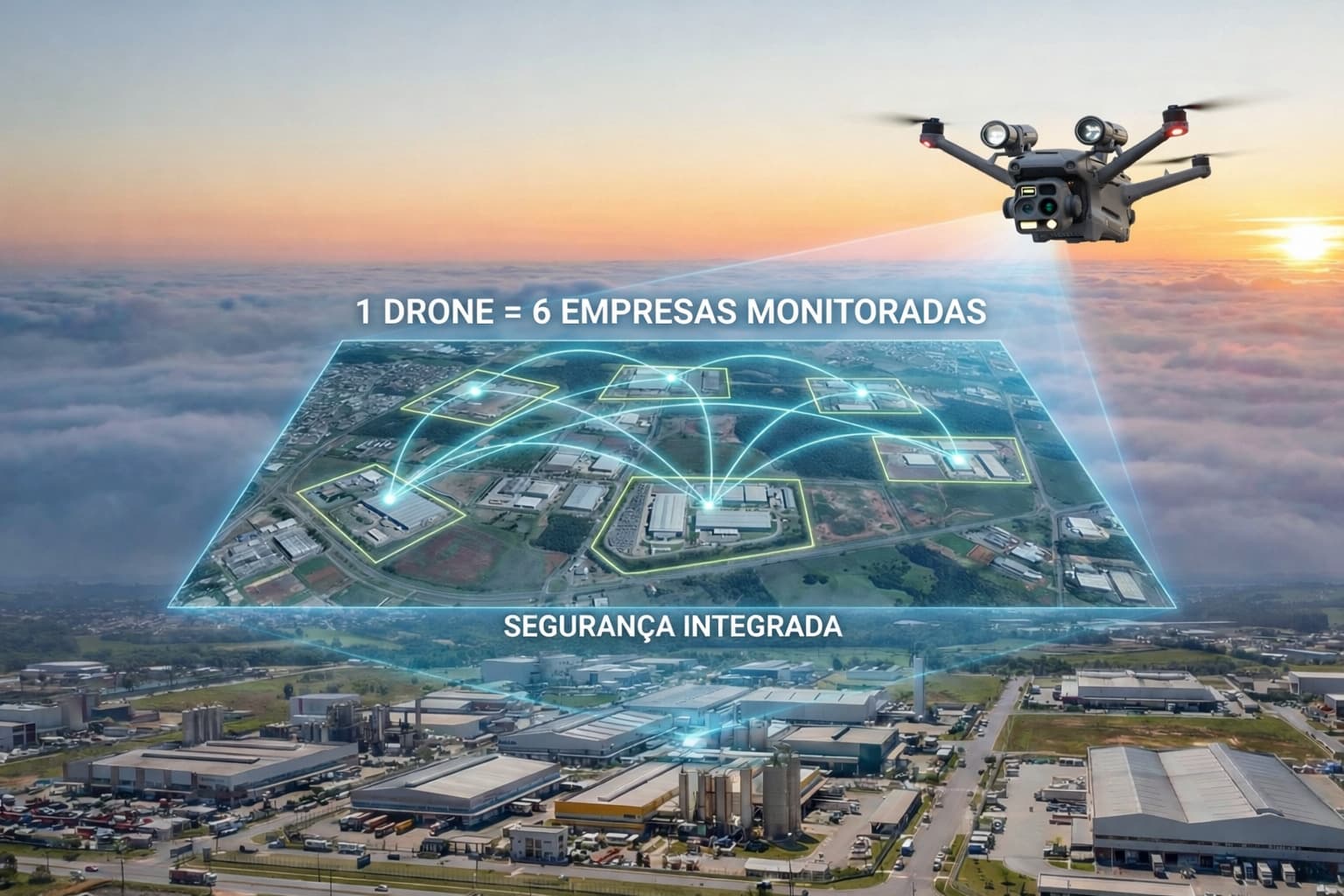 Drone em ambiente operacional utilizado em missão de monitoramento com sensores embarcados